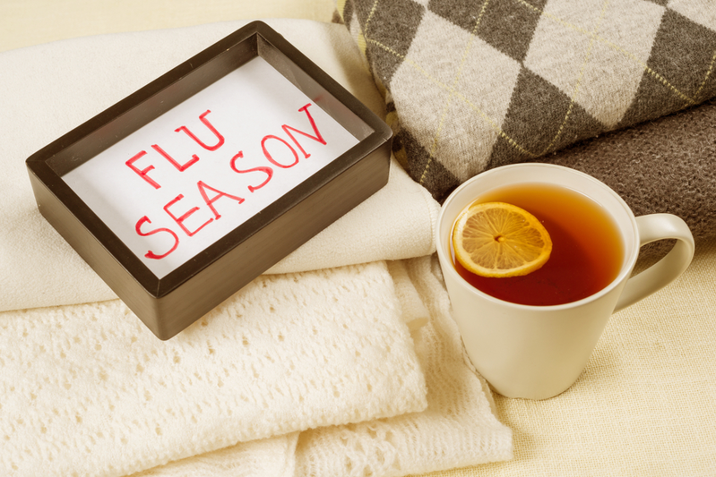 "flu season" written next to cup of tea